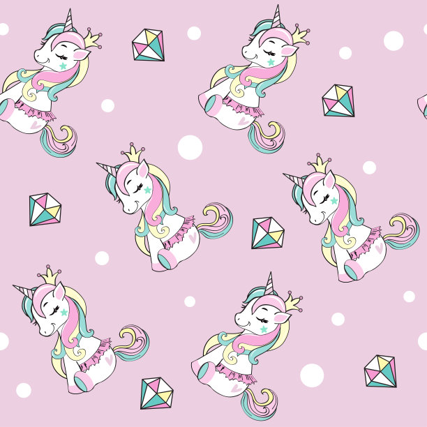 美丽的独角兽在芭蕾舞裙和钻石无缝图案在粉红色的背景图片下载