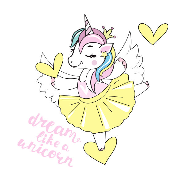 美丽的芭蕾舞演员独角兽和梦铭文就像独角兽孤立在白色的背景上图片下载