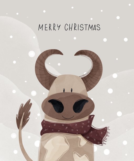 平牛和铭文牛圣诞快乐图片下载