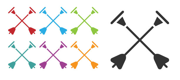 黑色箭头与吸盘尖图标孤立在白色背景。设置图标丰富多彩。向量图片下载