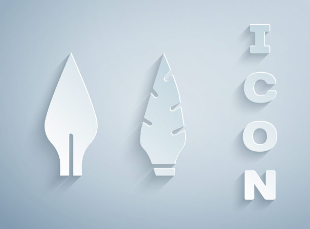 剪纸石器时代箭头图标孤立的灰色背景。中世纪的武器。纸艺术风格。向量图片下载