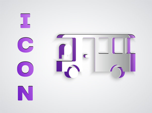 剪纸巴士图标孤立在灰色背景。运输的概念。巴士旅游交通标志。旅游或公共交通工具标志。纸艺术风格。向量图片下载