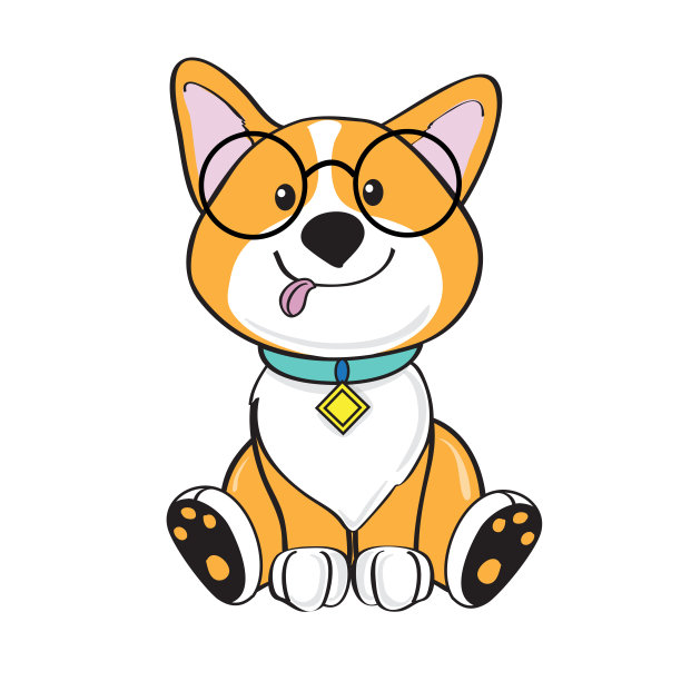 可爱的柯基狗在白色孤立的背景上戴眼镜。一只宠物图片下载