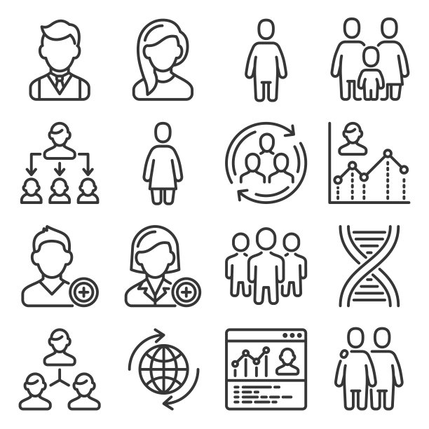 人口人物图标设置在白色背景。向量图片下载