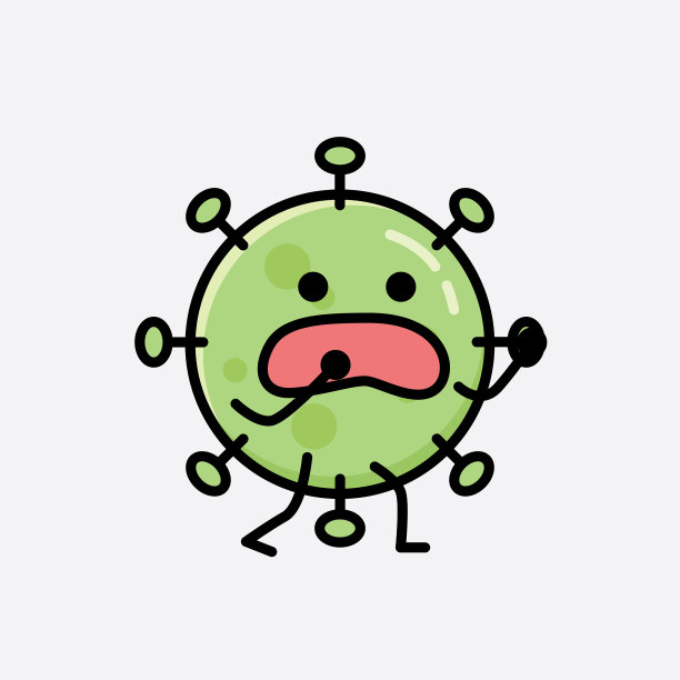 可爱的绿色病毒吉祥物角色在平面设计图片下载