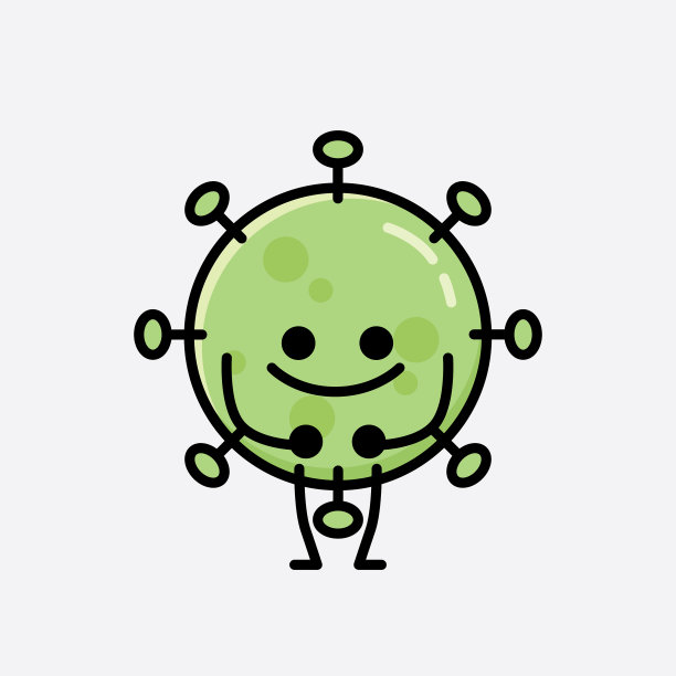 可爱的绿色病毒吉祥物角色在平面设计图片下载