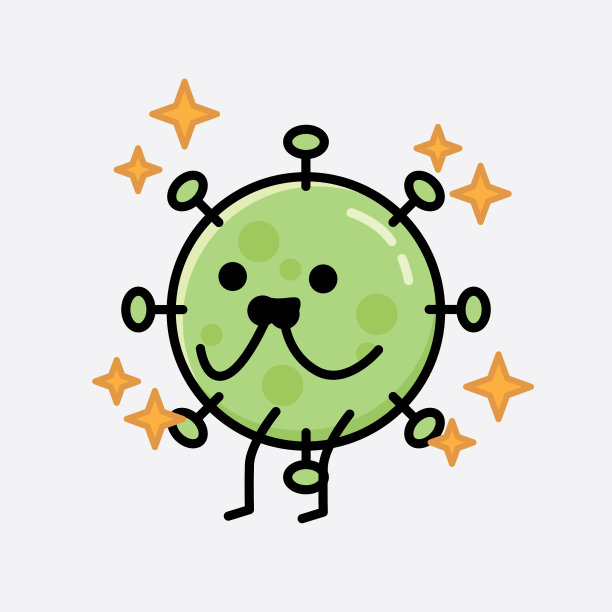 可爱的绿色病毒吉祥物角色在平面设计图片下载
