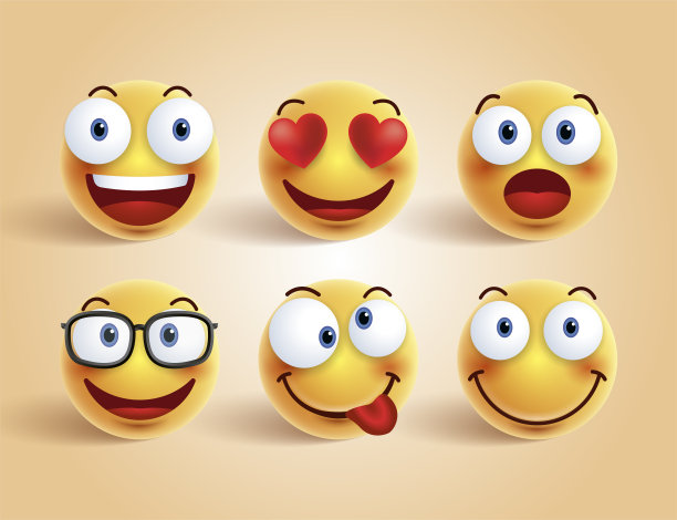 收集不同表情的3D表情。矢量插图。图片下载