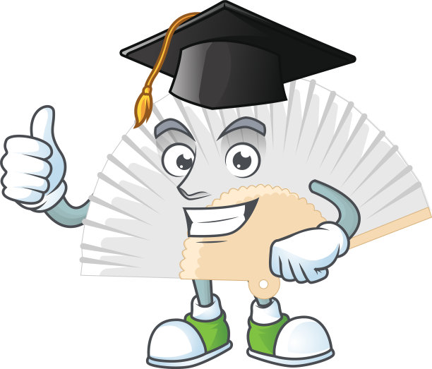 戴着毕业帽的白色中国折扇图片下载