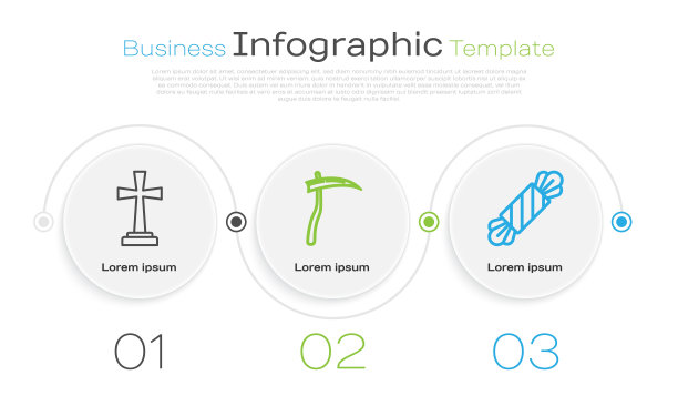 设置线墓碑与十字架，镰刀和糖果。业务信息模板。向量图片下载