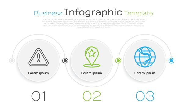 设置线感叹号三角形，地图指针与星和位置在地球上。业务信息图模板。向量图片下载