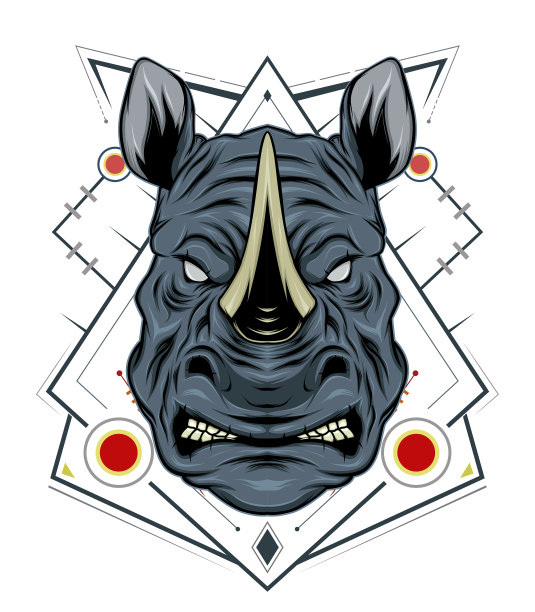 犀牛设计吉祥物与现代插图概念风格的徽章，徽章和t恤印刷。愤怒的犀牛插画。图片下载