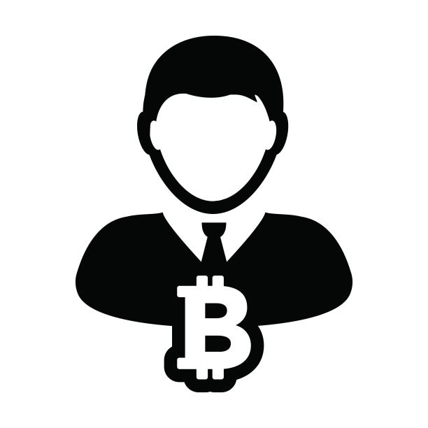加密符号矢量比特币数字货币符号与男性个人档案头像钱包在一个象形文字图片下载