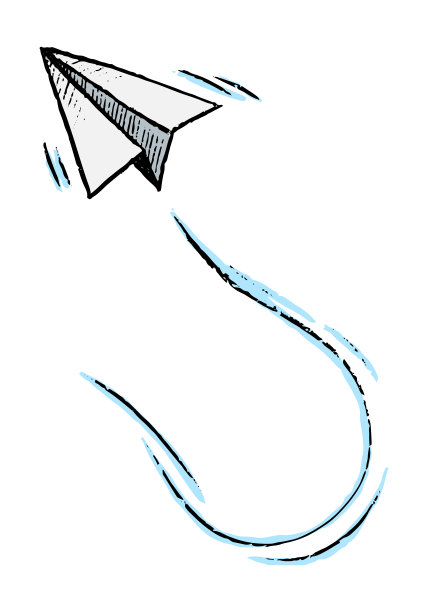简单的矢量手绘插图。纸飞机。在白色背景上孤立的彩色绘图。图形的涂鸦,画草图。原始风格的单幅图片设计，印刷，卡片，海报等。图片下载