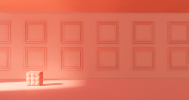 房间有装饰的墙壁和一个立方体扶手椅，都是淡粉色的，3d插图图片下载