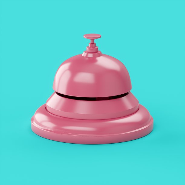 3D渲染粉色接待钟孤立在蓝色背景图片下载