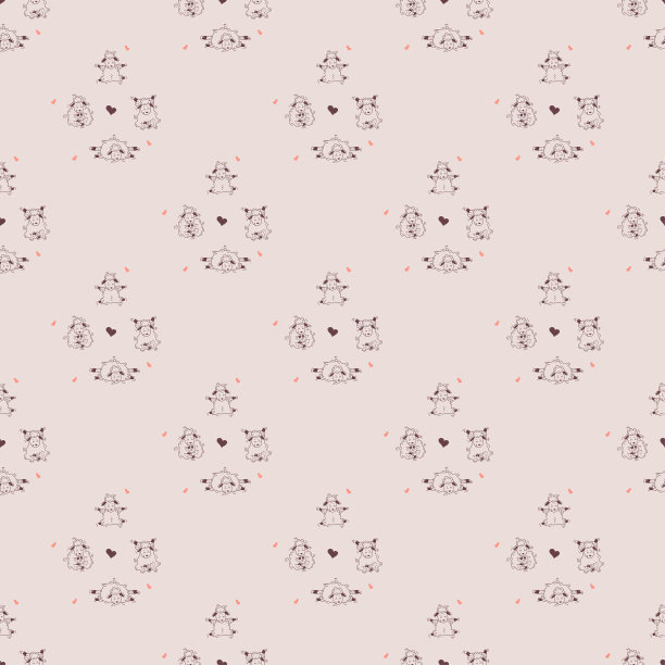 无缝模式。农场动物的瑜伽。可爱的装饰羔羊在体式，去运动和冥想。轮廓矢量插图在粉红色的背景图片下载