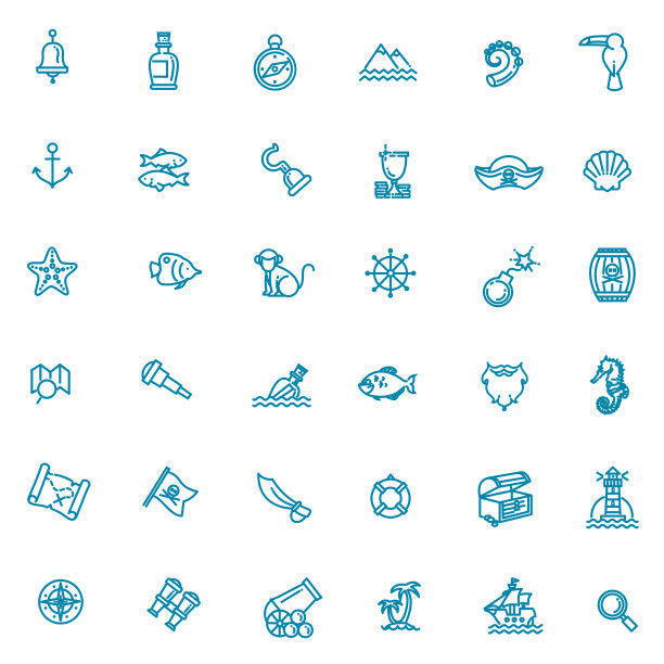 海盗的图标集。轮廓矢量图标图片下载