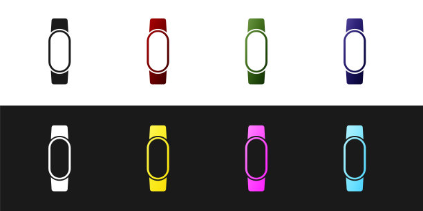 设置智能手表图标隔离在黑白背景。向量图片下载