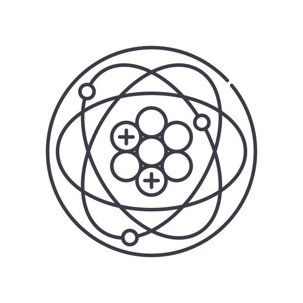 原子概念图标，线性孤立的插图，细线矢量，网页设计标志，轮廓概念符号与可编辑的白色背景笔触。图片下载