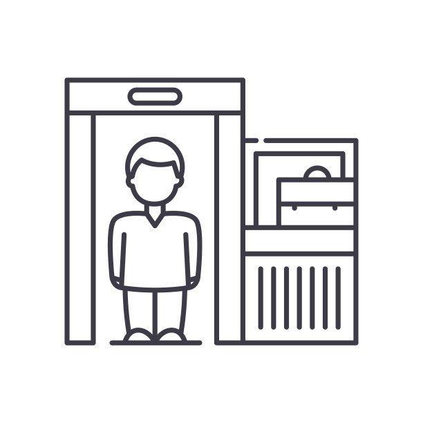 机场安全图标，线性孤立的插图，细线矢量，网页设计标志，大纲概念符号与可编辑的笔触在白色背景。图片下载