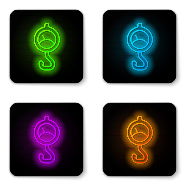 发光的霓虹灯线春季规模图标孤立在白色背景。平衡重。确定重量。黑色方形按钮。向量图片下载