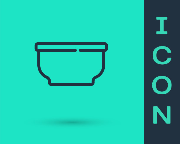 黑线碗图标孤立在绿色背景。向量图片下载