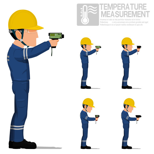 一套工业工人使用高温计测量温度。图片下载