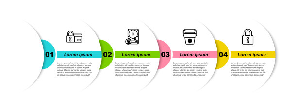 设置线信用卡与锁，硬盘驱动器和，冷却器袋和锁。业务信息模板。向量图片下载