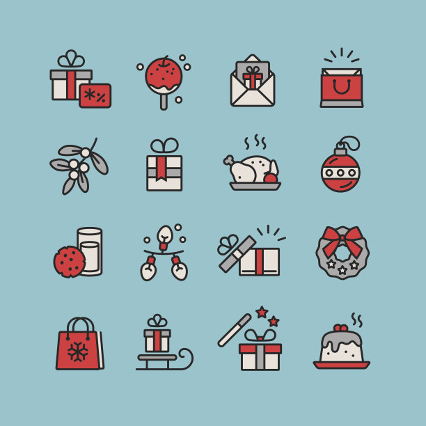 一套圣诞图标的设计和装饰图片下载