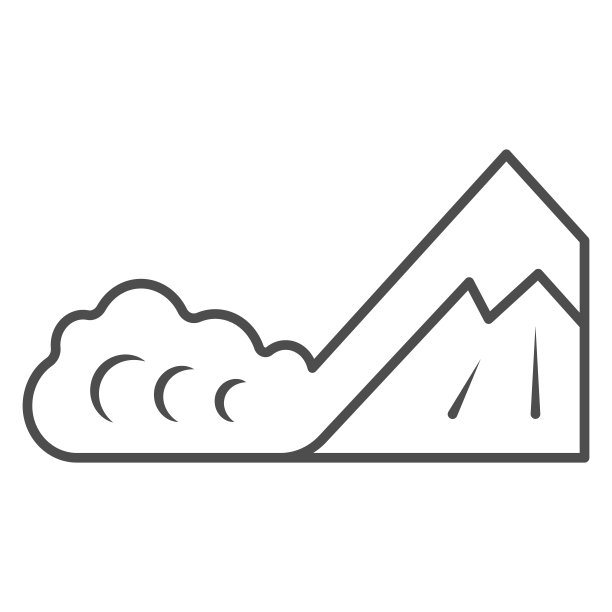 雪雪崩细线图标，世界雪天概念，自然灾害标志的白色背景，冬季景观和灾难，雪道或雪道图标的轮廓风格。矢量图形。图片下载