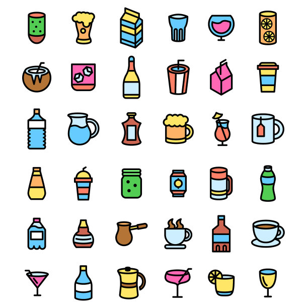 集合抽象涂鸦元素手绘收集饮料饮料鸡尾酒酒精素描矢量设计风格背景插图餐厅咖啡馆插图图标图片下载