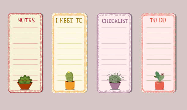 彩色模板的笔记与可爱的仙人掌图纸。图片下载