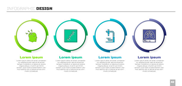 患者头痛，疤痕缝合，显微镜检查及肺部x光片。业务信息模板。向量图片下载