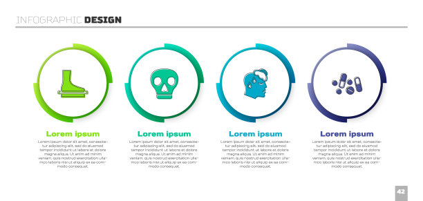 脚平、头平、体温高、丸或片剂。业务信息模板。向量图片下载