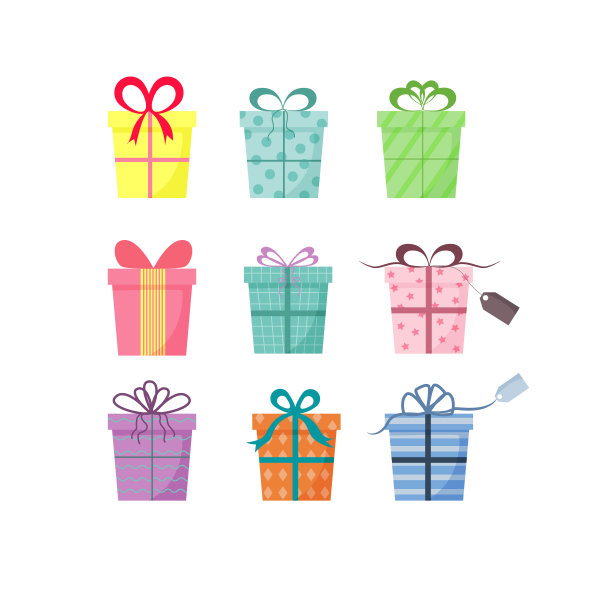 礼品盒。平面向量插图。新年礼物。图片下载