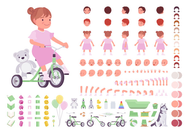 蹒跚学步的女孩建筑套装图片下载