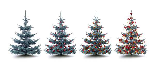 用彩色圣诞装饰物装饰的银色冷杉图片下载