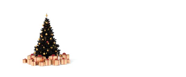 圣诞树与礼物和黄金饰品3D渲染图片下载