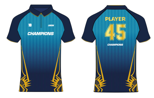 运动t恤球衣设计矢量模板，运动球衣概念与足球球衣，板球球衣，足球球衣，IPL球衣，MI孟买印度人球衣的前后视图。印度板球球衣设计概念。图片下载