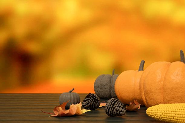 感恩节快乐背景，秋天的作文，南瓜和树叶图片下载