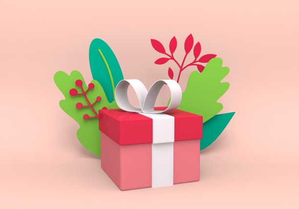 节日粉色礼盒与白色蝴蝶结。一个节日礼物图片下载