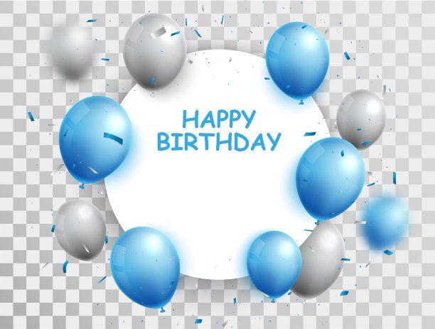 蓝色银色气球庆祝banner图片下载