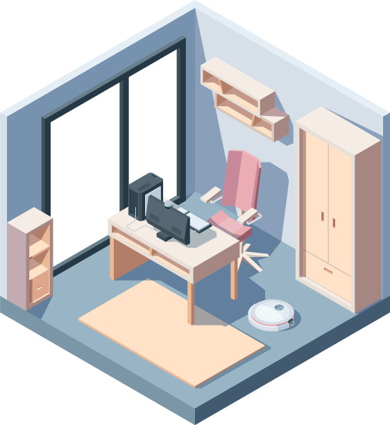 书房等距概念办公室现代设计图片下载