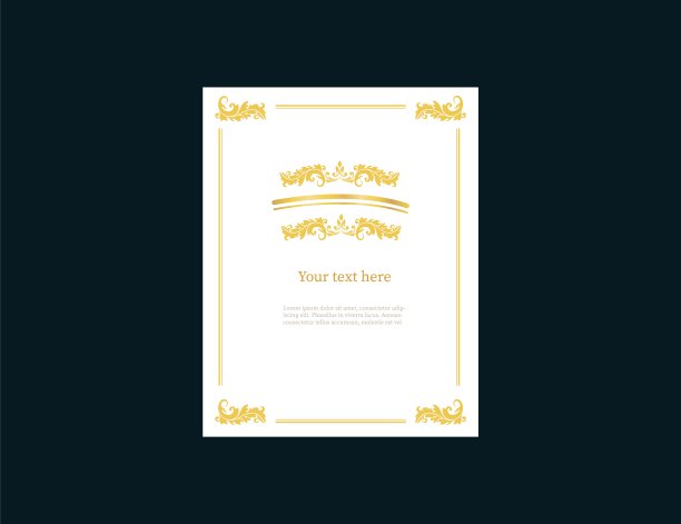 纸a4空与黄金古董框架模板。复古旗帜华丽的侧面装饰书法。图片下载