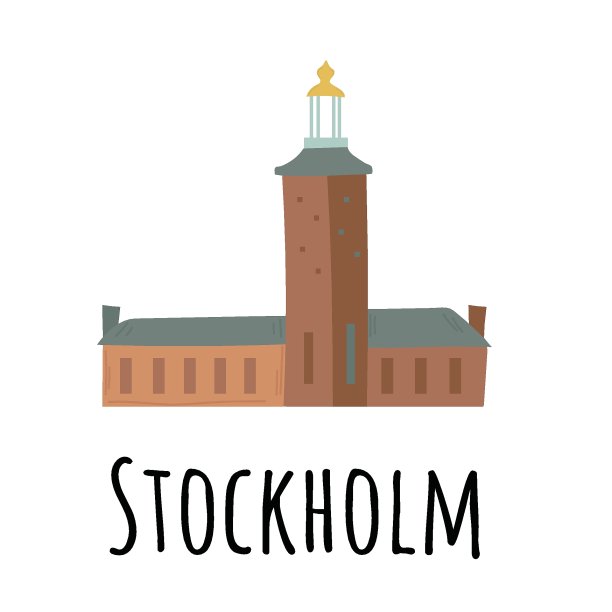 位于瑞典斯德哥尔摩老城的市政厅城堡。手绘矢量插图。图片下载