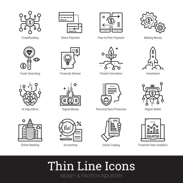 货币，加密货币，金融线性矢量图标。矢量剪辑艺术集合孤立的白色背景。图片下载