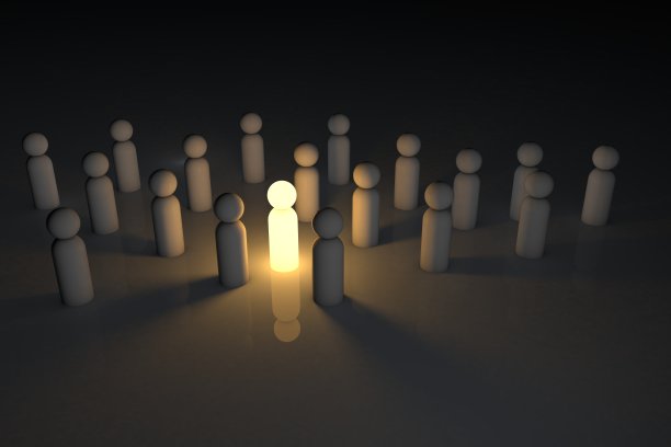 独特人物的发光雕像。群体中的个性。三维渲染图片下载