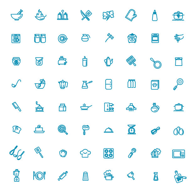 线条图标收集-烹饪，厨房工具和用具图片下载