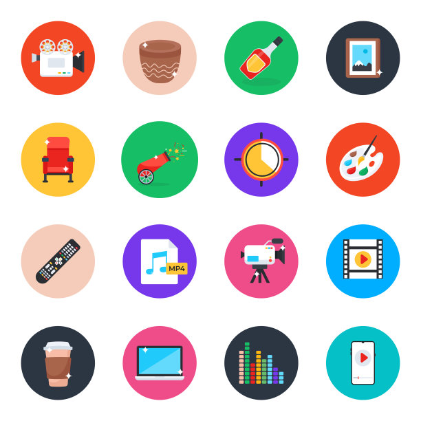 媒体和庆祝扁平图标包图片下载